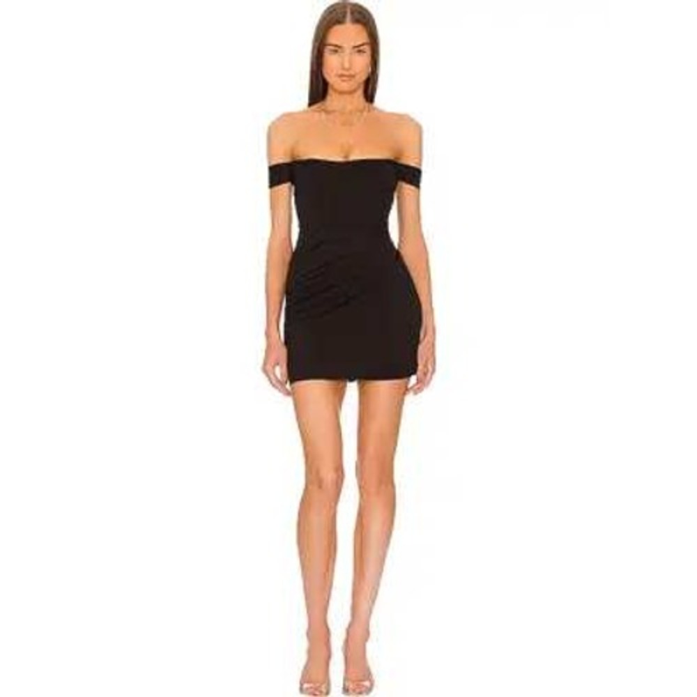 Michael Costello x REVOLVE Black Off The Shoulder Ruched Mini Dress Size S